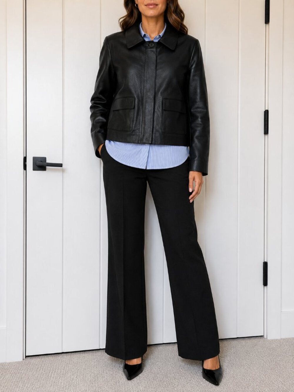 Mango Faux-Leather Jacket with Pockets Black Size XS